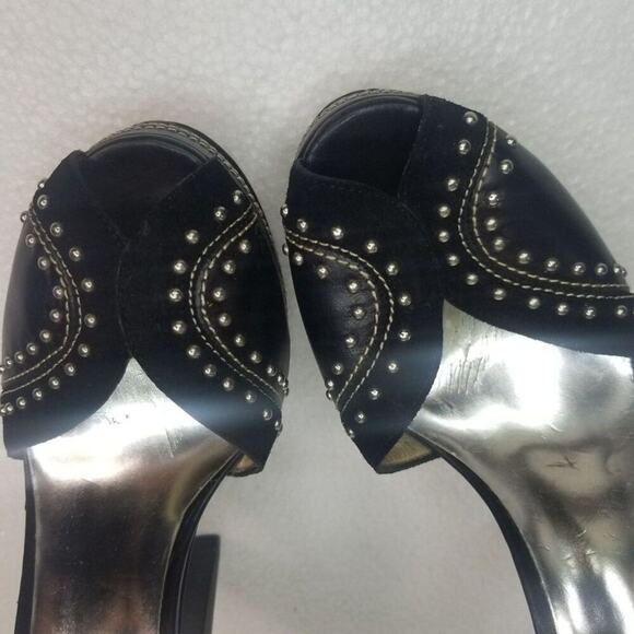 MICHAEL Michael Kors Peep Toe Black Platforms Heels Metal Detail Size 6.5 - Picture 7 of 9